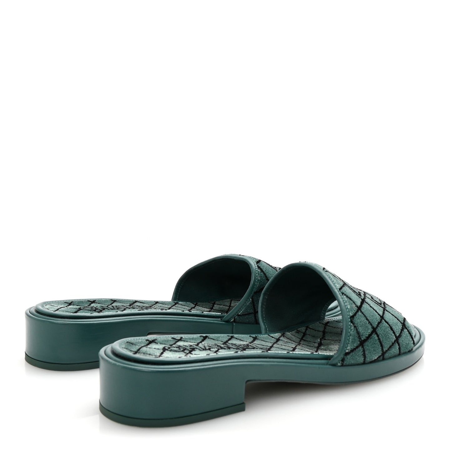 Embroidered Fabric Calfskin Slide Sandal 41 Green