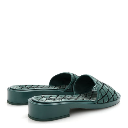 Chanel Embroidered Fabric Calfskin Slide Sandal 41 Green 5 of 10