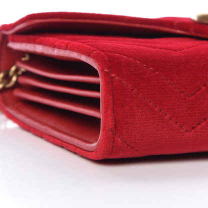 Gucci Velvet Matelasse GG Marmont Chain Wallet Hibiscus Red 9 of 11