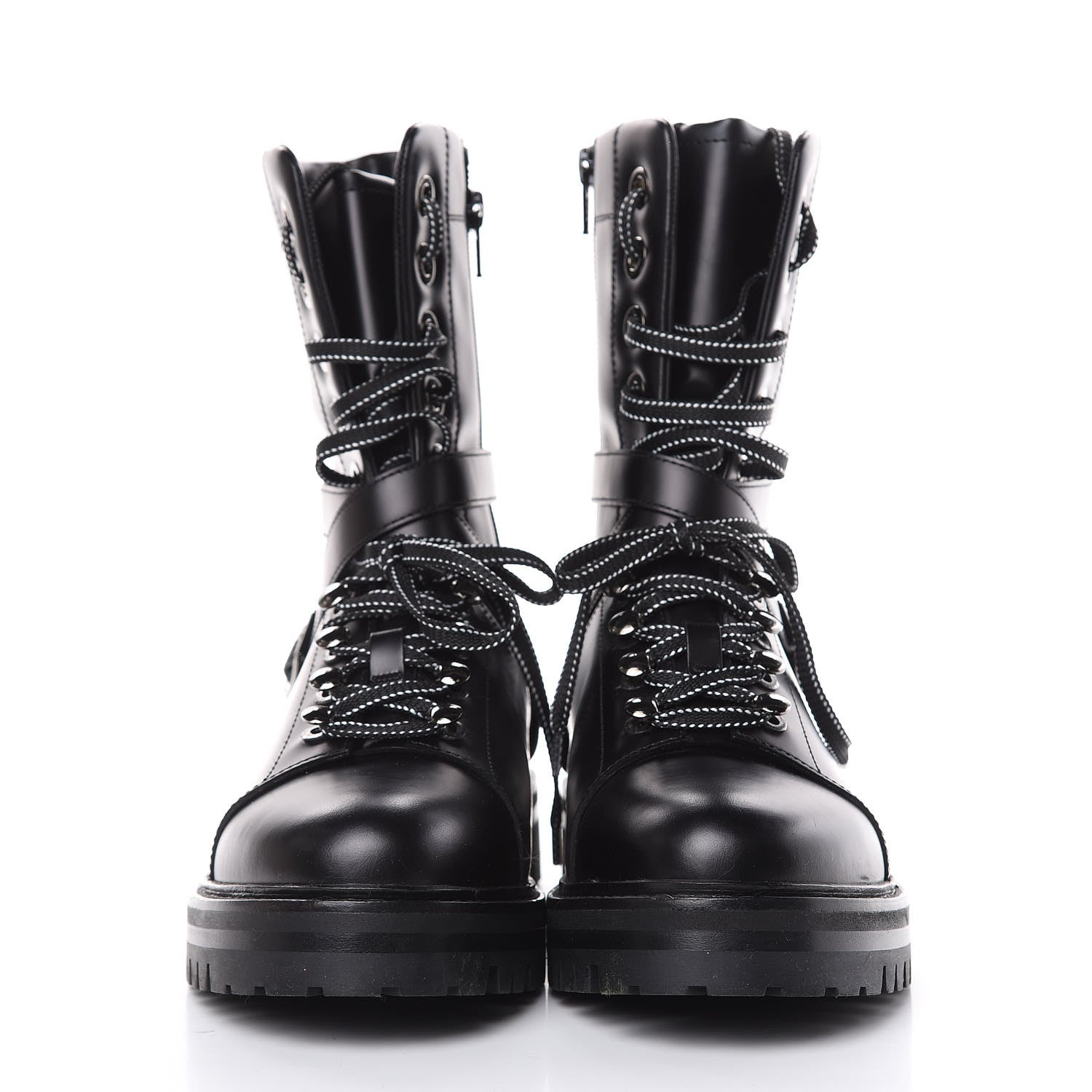 Valentino Garavani Smooth Calfskin Rockstud Buckled 25mm Combat Boots 38.5 Black 2 of 7