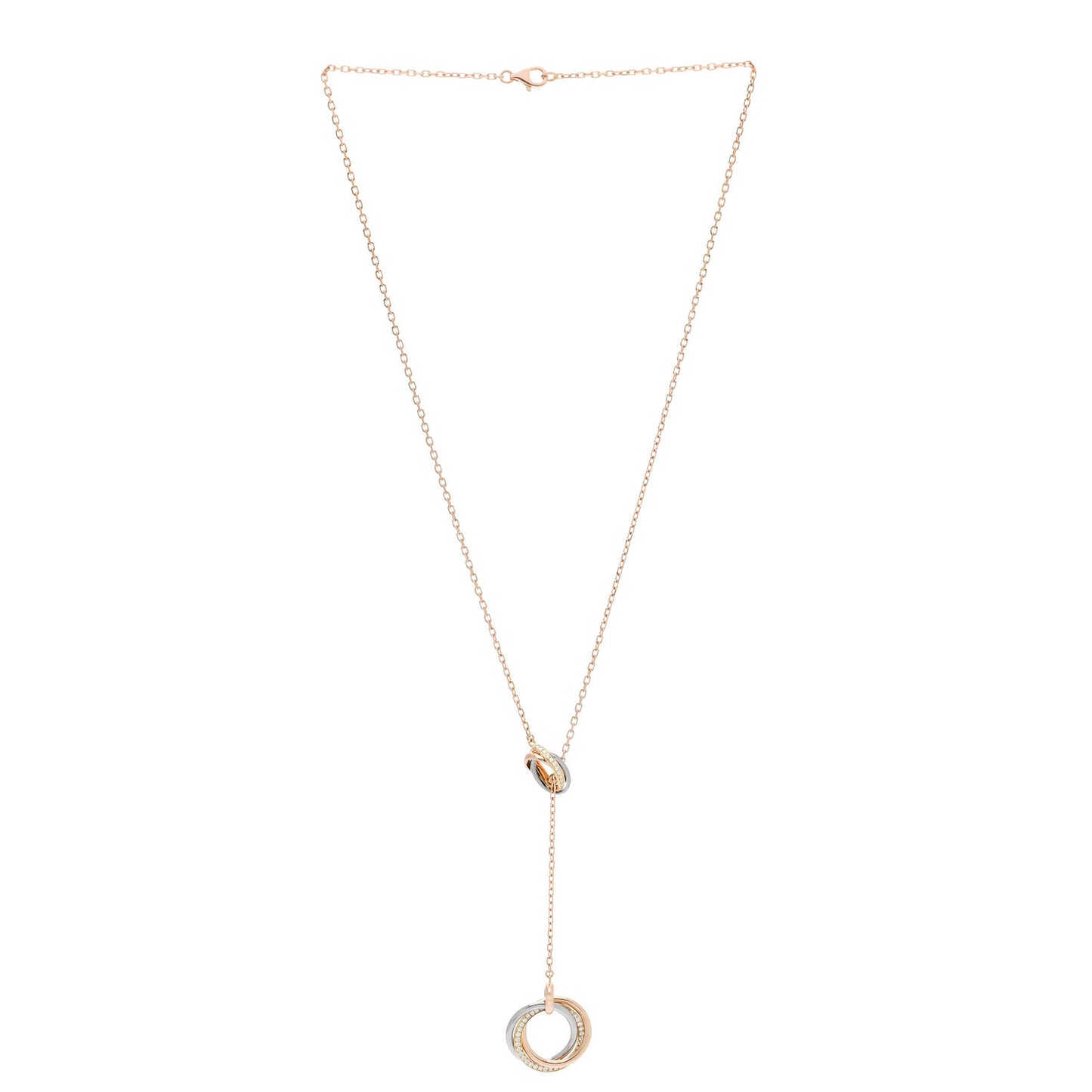 18K Pink Yellow White Gold Diamond Trinity Lariat Necklace