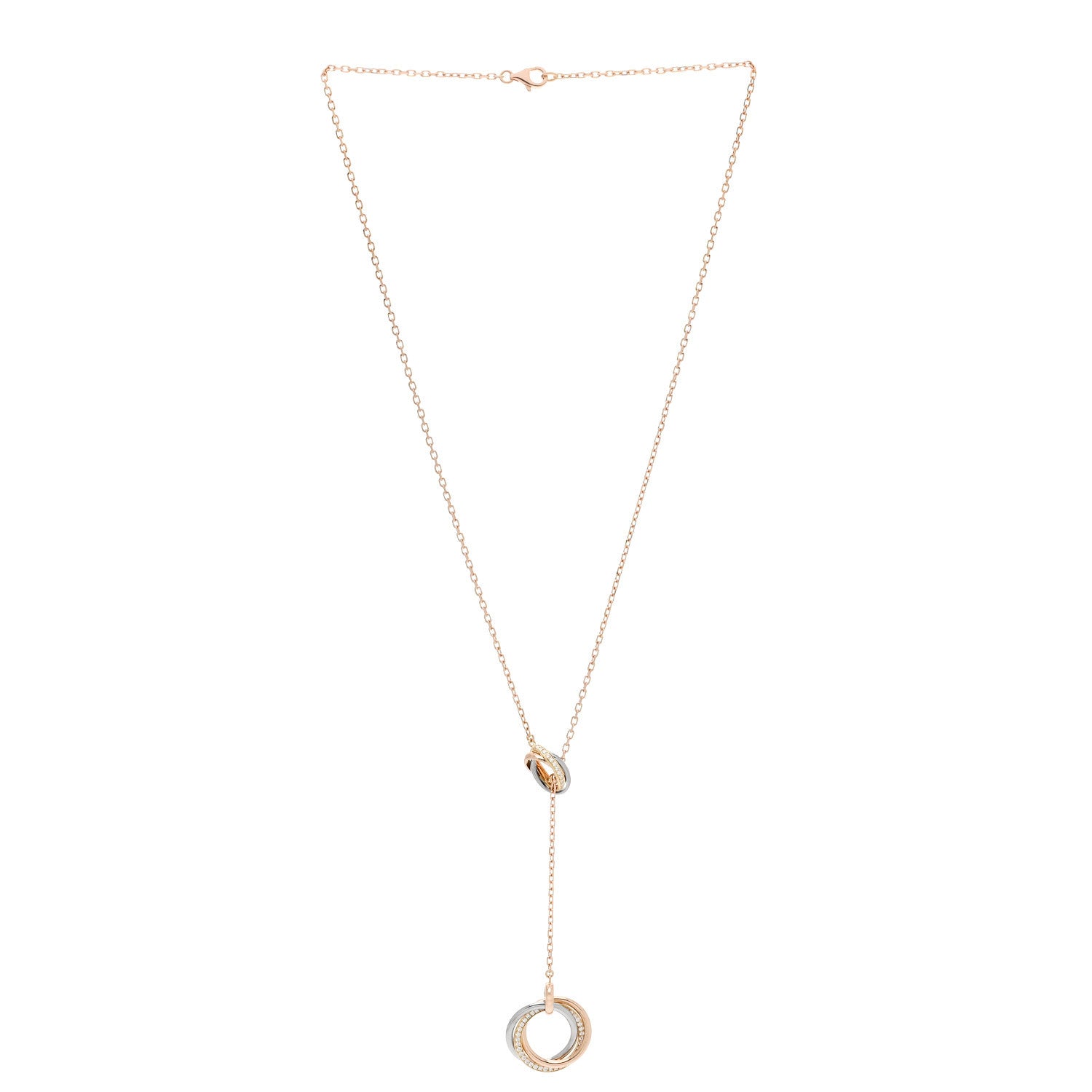 Cartier 18K Pink Yellow White Gold Diamond Trinity Lariat Necklace 3 of 5