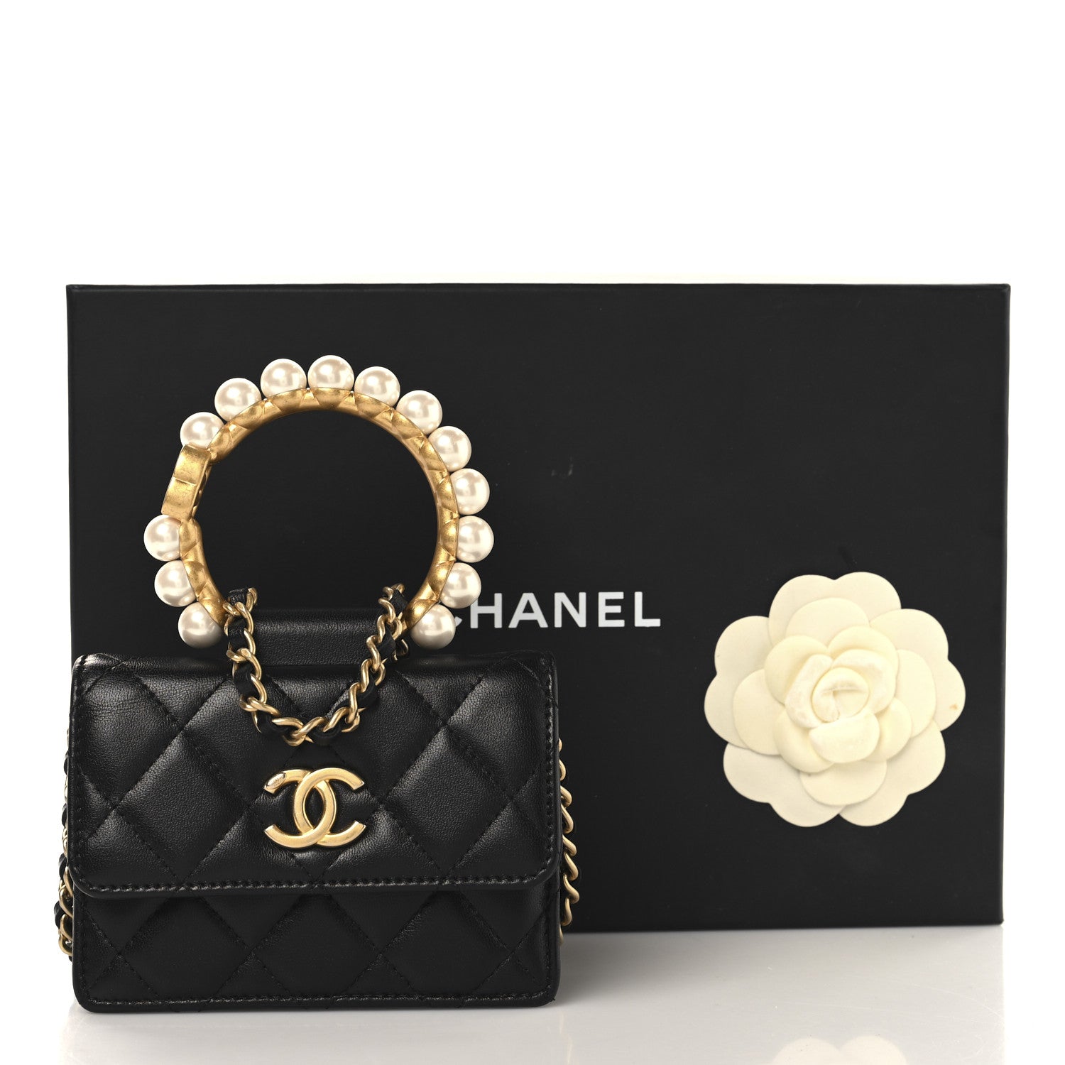 Chanel Lambskin Quilted Pearl Crown Clutch With Chain Black 11 of 11