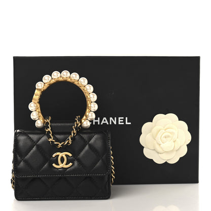 Chanel Lambskin Quilted Pearl Crown Clutch With Chain Black 11 of 11