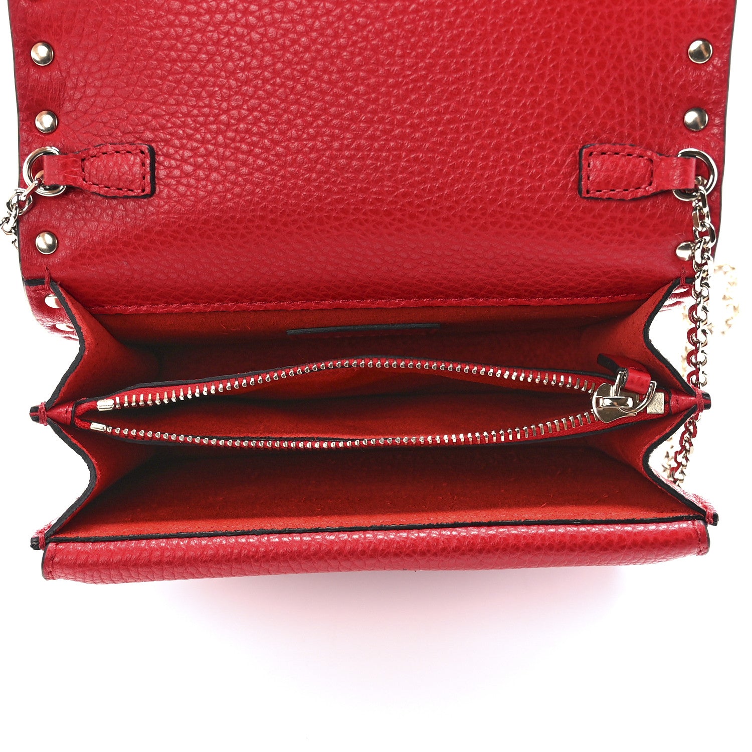 Valentino Garavani Pebbled Calfskin Rockstud Wallet on Chain Rouge Pur 5 of 11