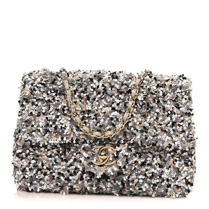 Chanel Sequin Quilted Small Single Flap Grey Black White Pearly White 1 of 10