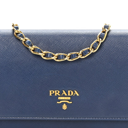 Prada Saffiano Metal Oro Chain Wallet Bleuette 8 of 10