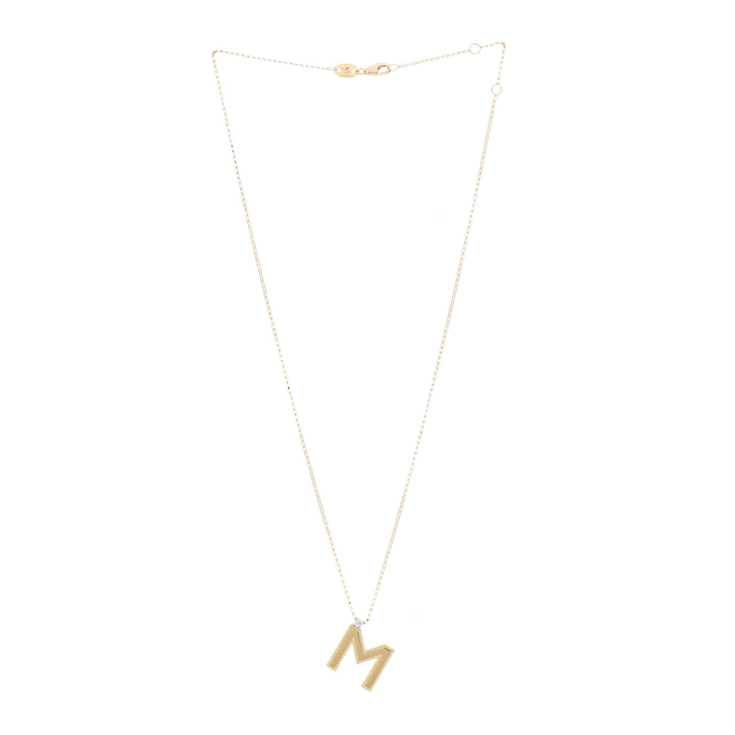 18K Yellow Gold Diamond Princess Initial M Pendant Necklace
