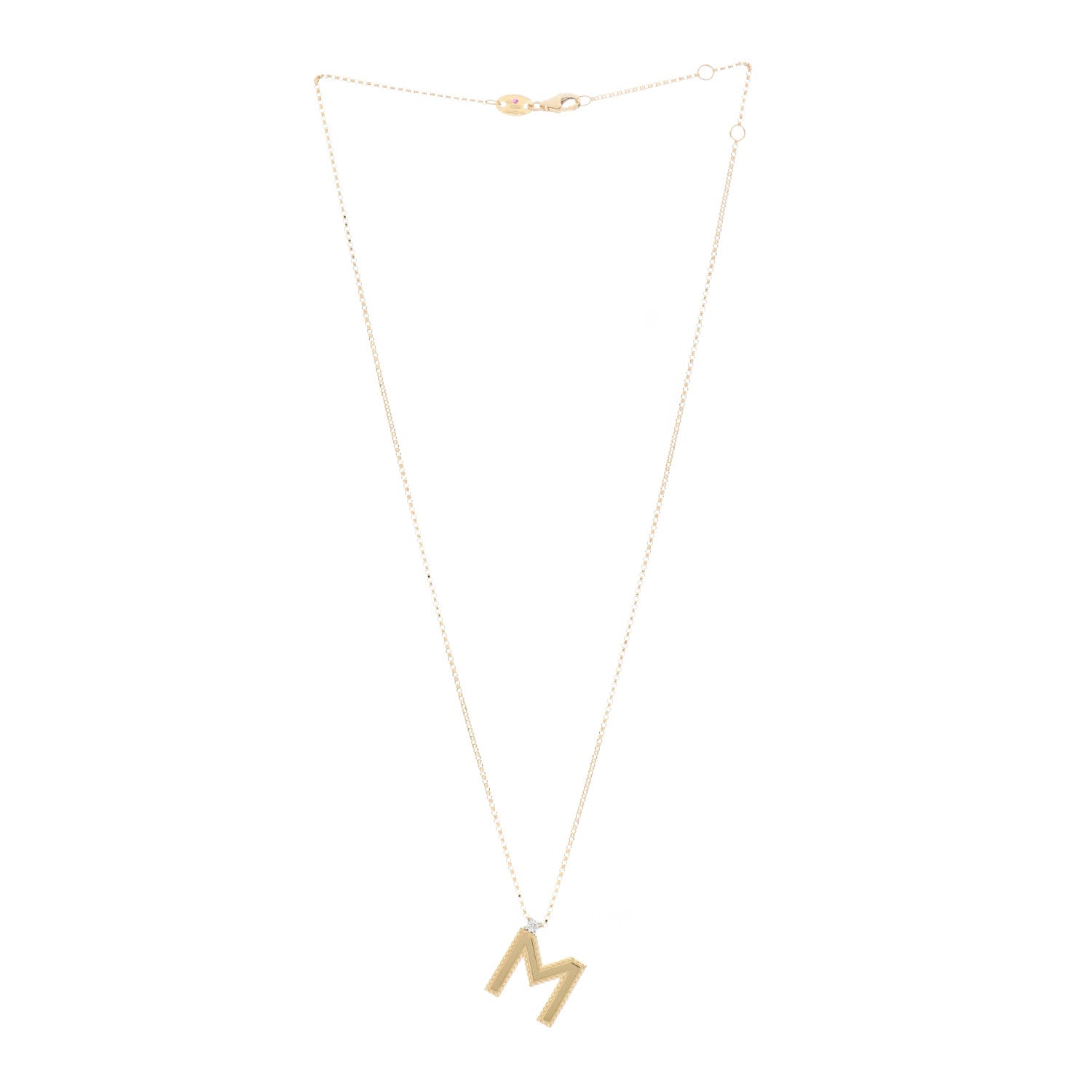 Roberto Coin 18K Yellow Gold Diamond Princess Initial M Pendant Necklace 3 of 4