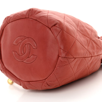 Chanel Lambskin Quilted Mini Drawstring Bucket Bag Red 12 of 15