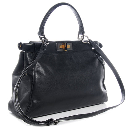 Fendi Goatskin Zucca Medium Peekaboo Iconic Satchel Black Tobacco 3 of 8