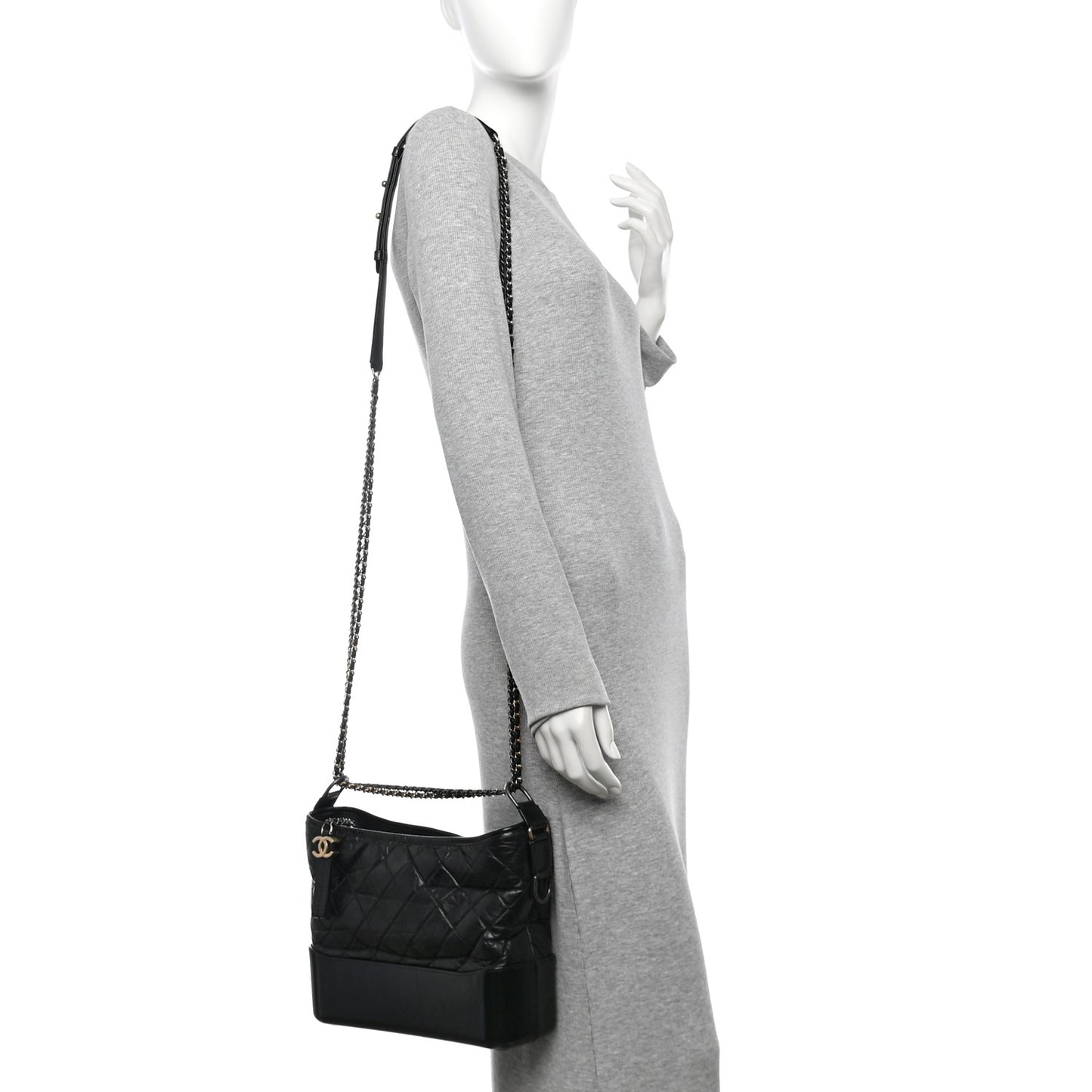 Aged Calfskin Quilted Medium Gabrielle Hobo Black