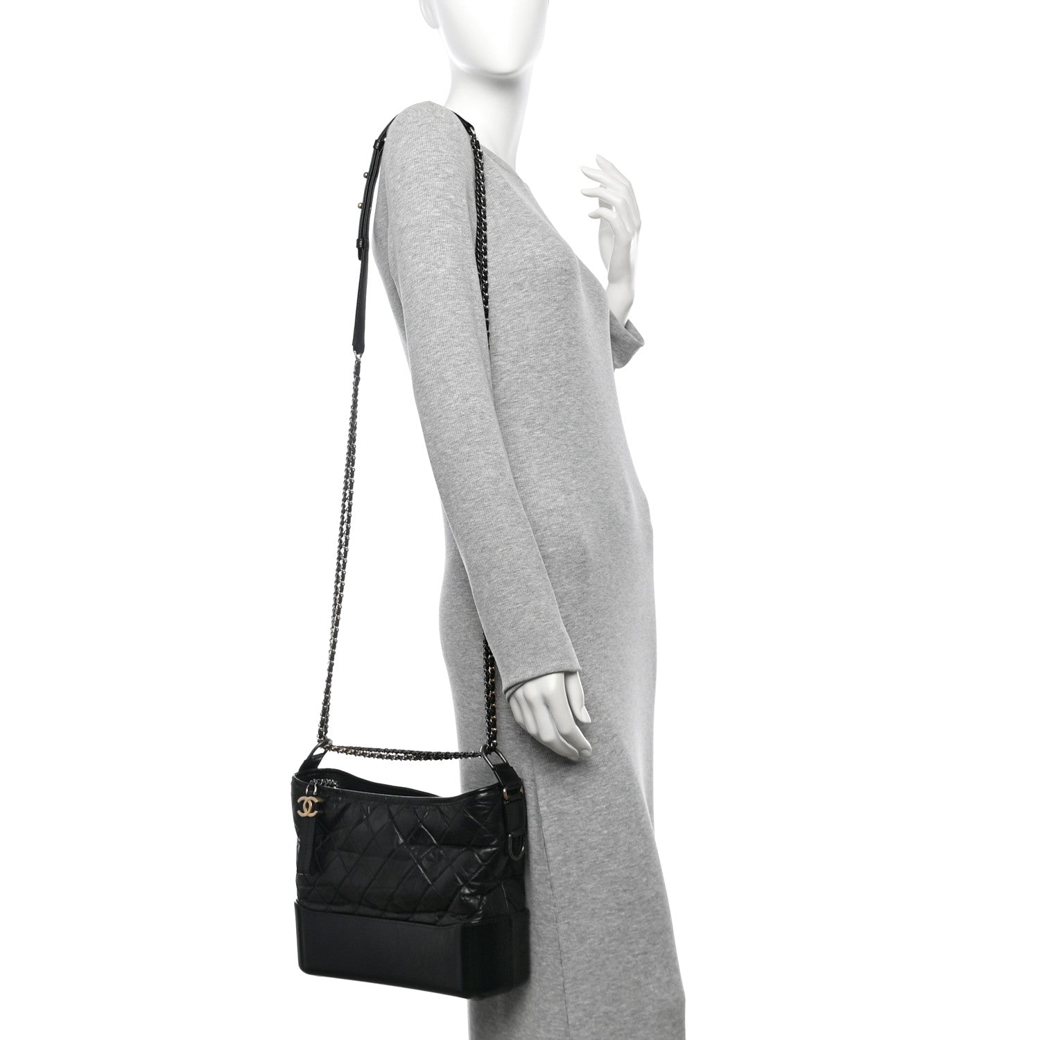 Chanel Aged Calfskin Quilted Medium Gabrielle Hobo Black 2 of 10