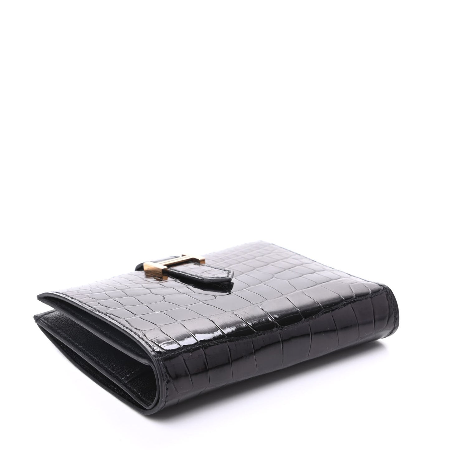 Shiny Alligator Bearn Compact Wallet Black