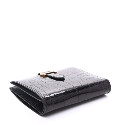 Hermes Shiny Alligator Bearn Compact Wallet Black 4 of 9