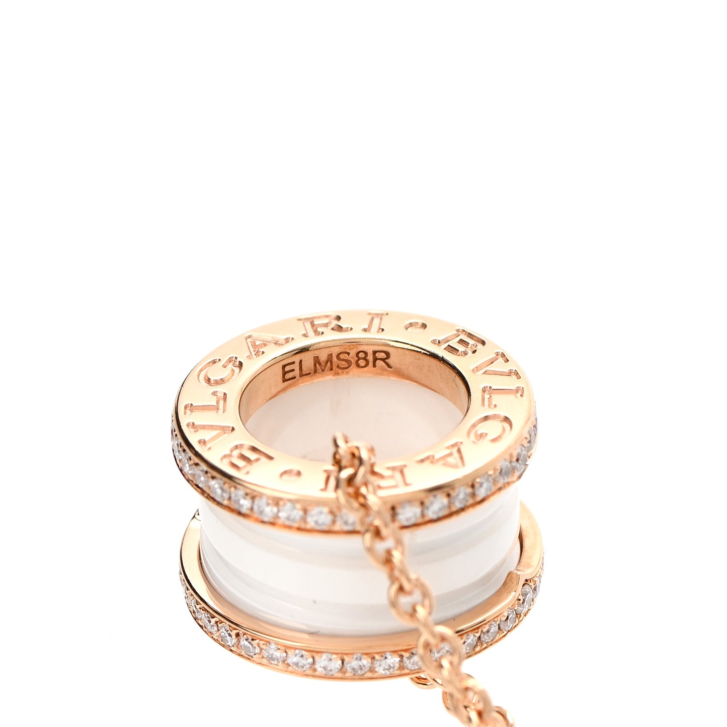 18K Rose Gold White Ceramic Diamond B.Zero1 Pendant Necklace