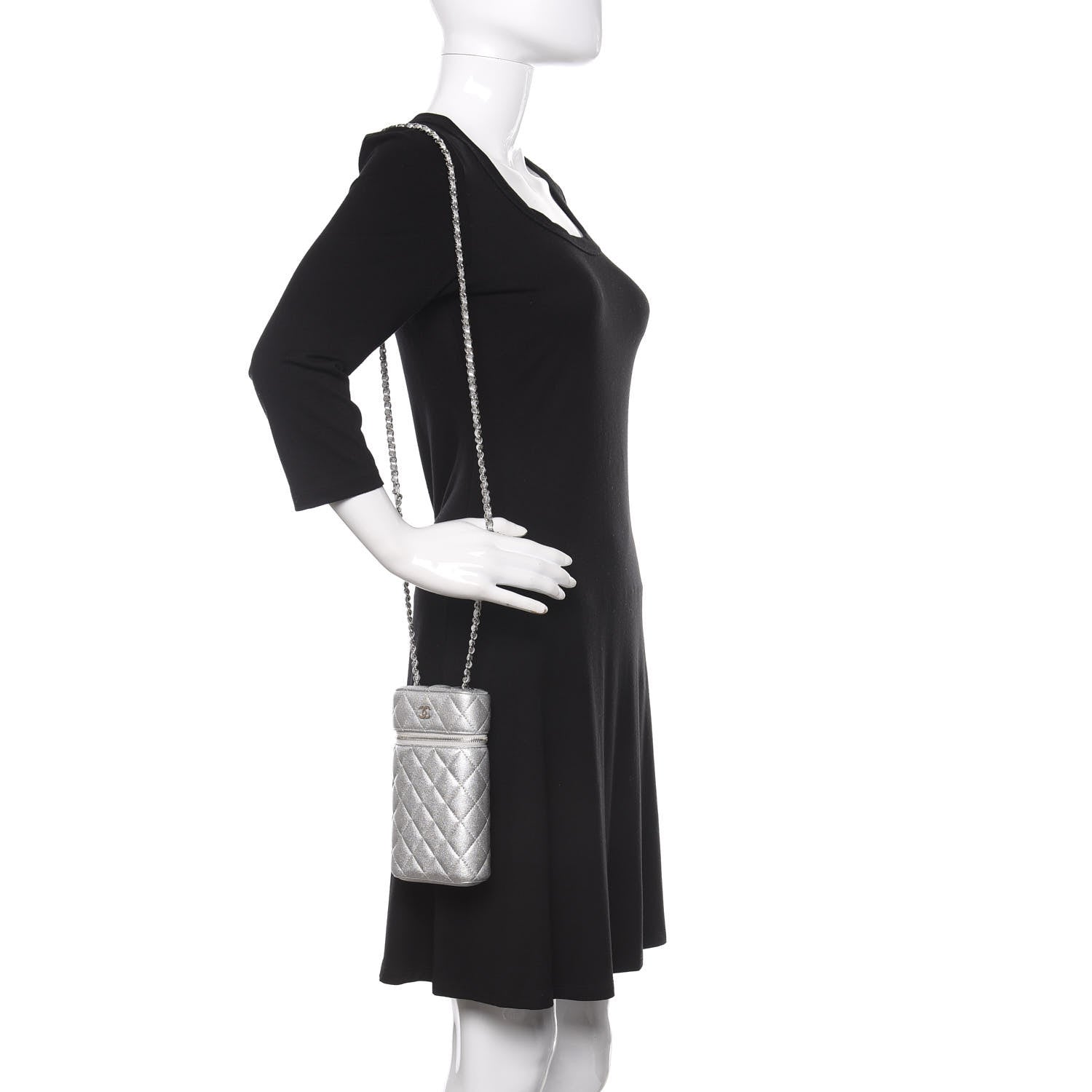 Chanel Metallic Lambskin Quilted Phone Holder With Chain Silver 2 of 10