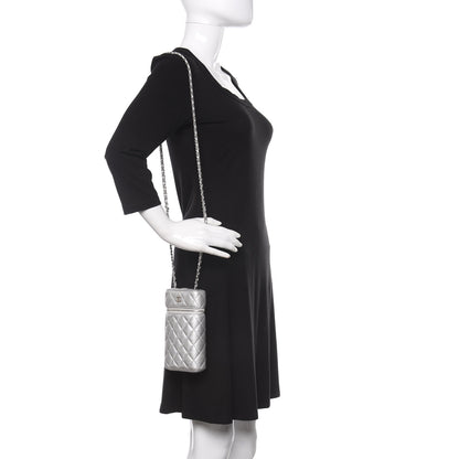 Chanel Metallic Lambskin Quilted Phone Holder With Chain Silver 2 of 10