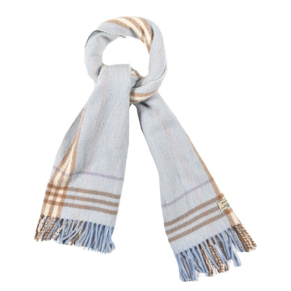 Burberry Cashmere Wool Check Fringe Scarf Light Blue 1 of 4