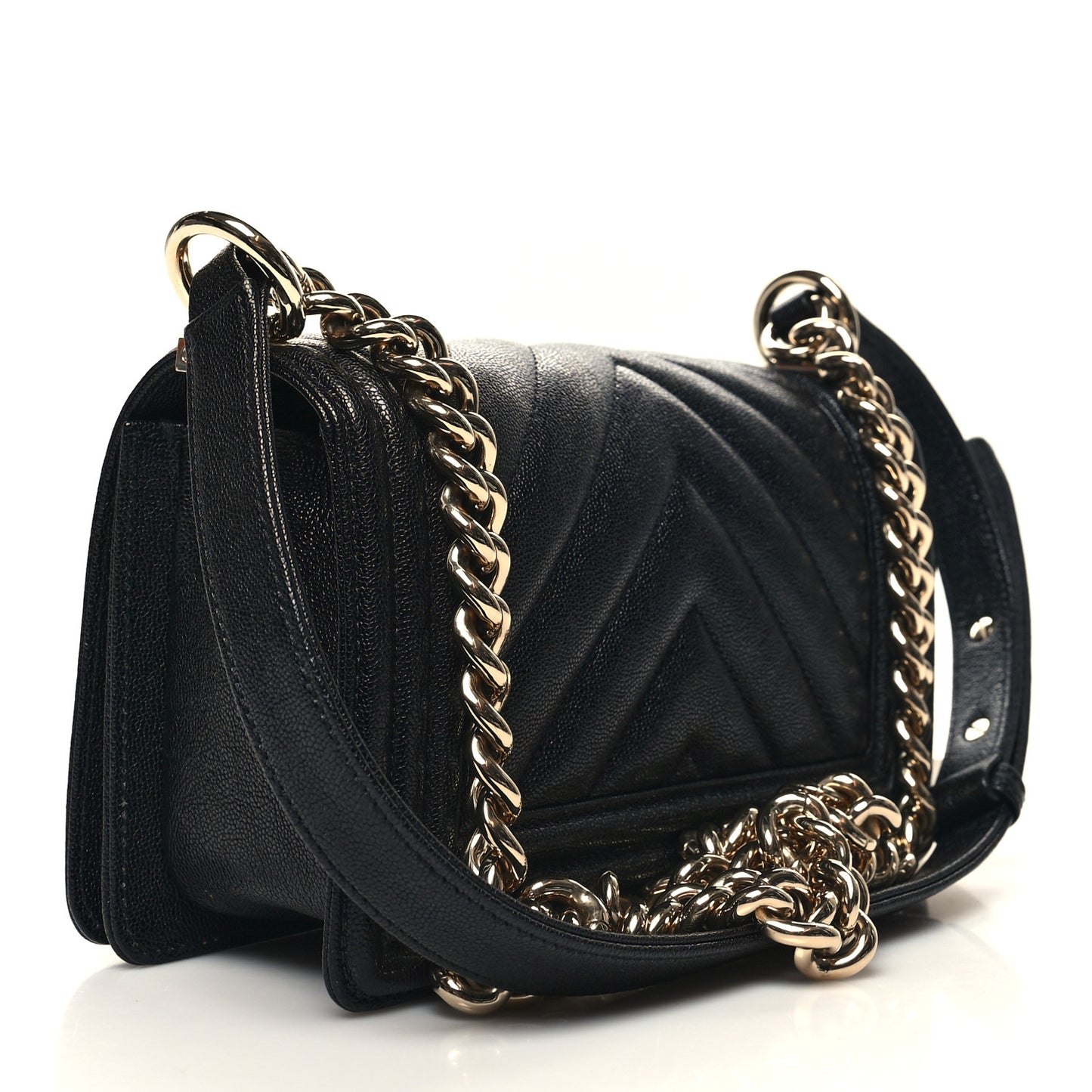 Caviar Chevron Quilted Small Boy Flap Black