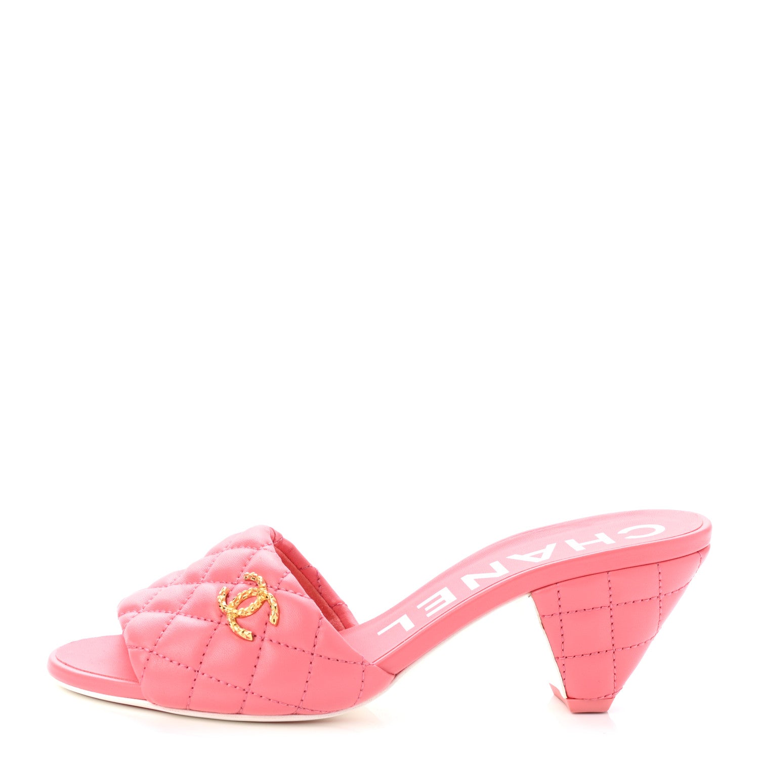 Chanel Lambskin Quilted Textured CC Mules 37.5 Pink 1 of 9