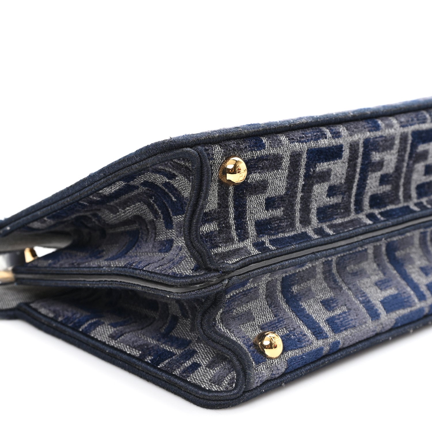 Fendi Chenille Vitello Seta FF Small Peekaboo I SEE U Satchel Grigio Blue Notte 10 of 12