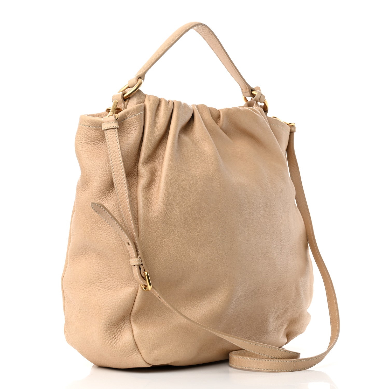Prada Cervo Pleats Tote Beige 3 of 20