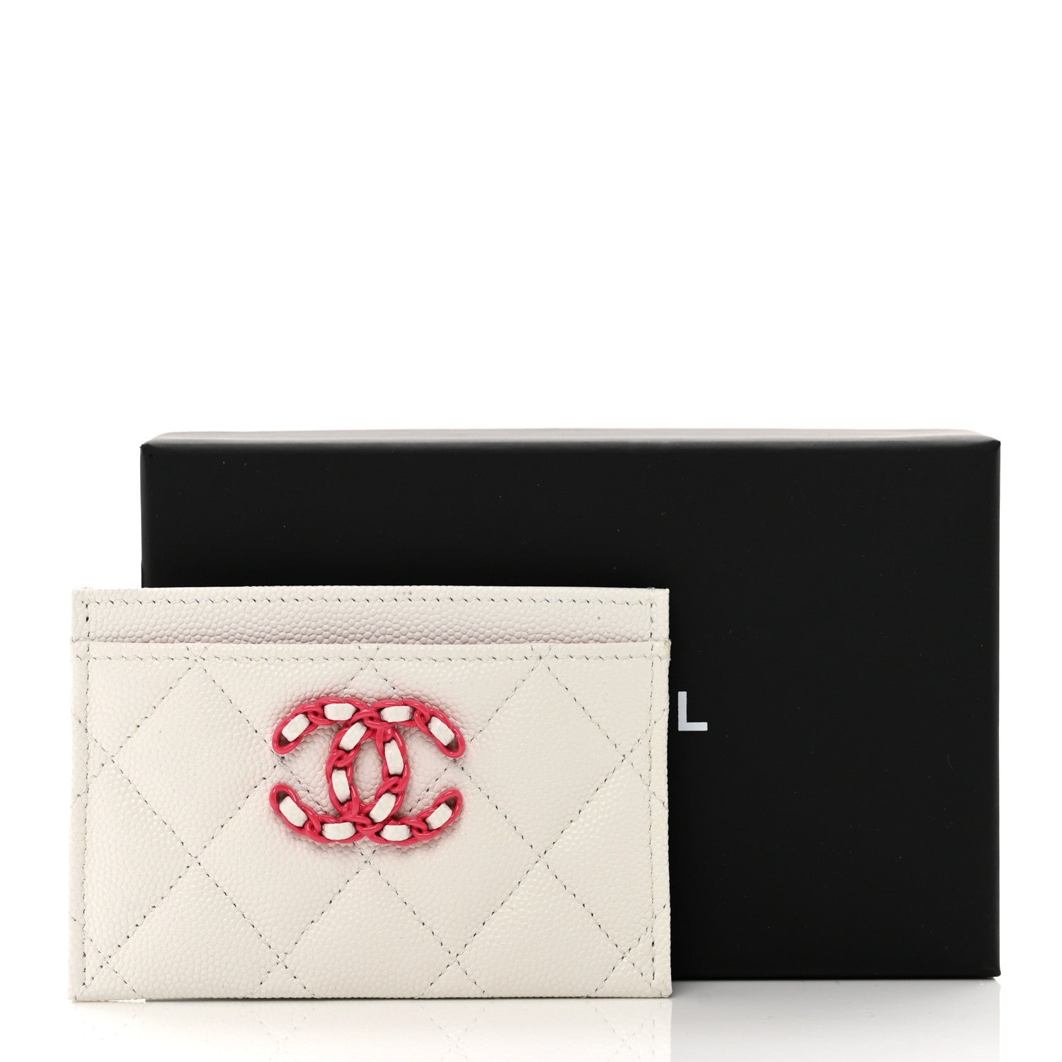 Chanel Caviar Quilted Chanel 19 Card Holder White Pink 9 of 9