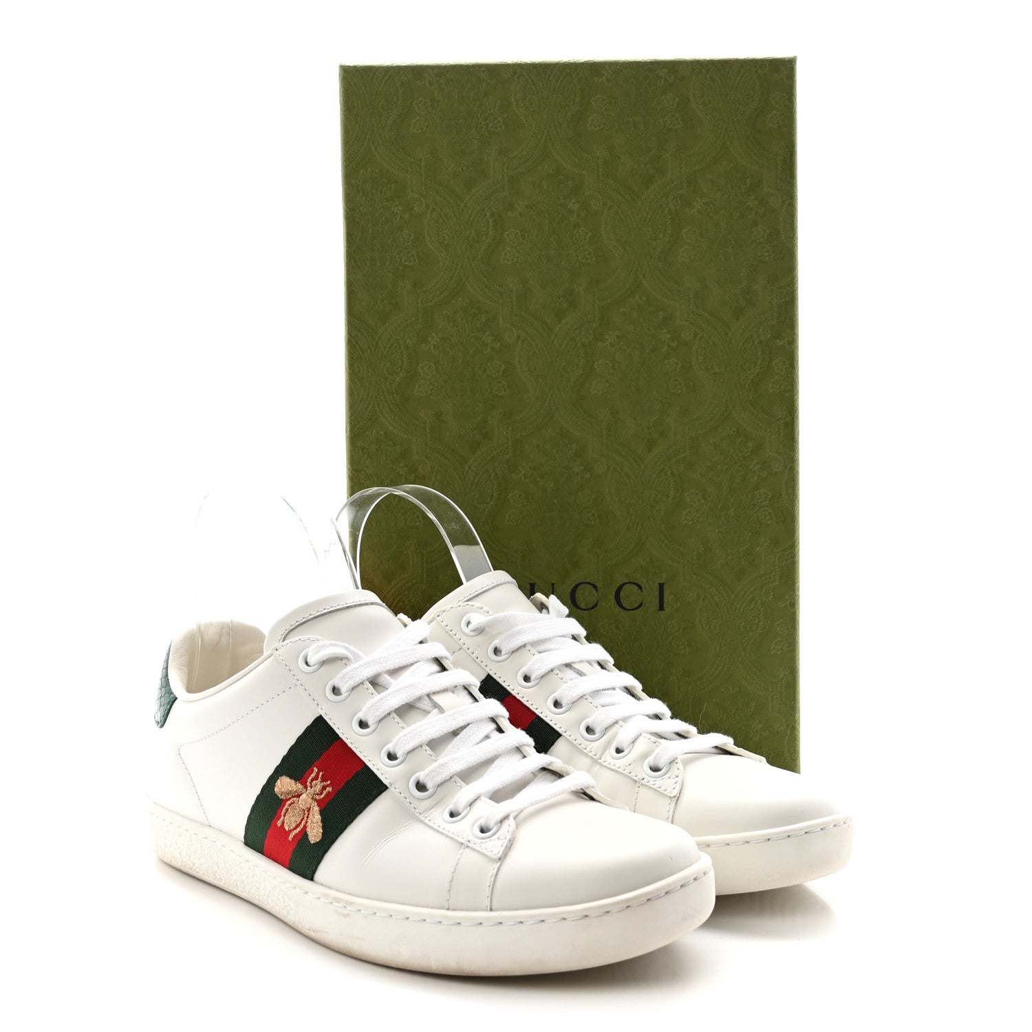 Gucci Calfskin Ayers Bee Embroidered Womens Ace Sneakers 37 White Green 10 of 10