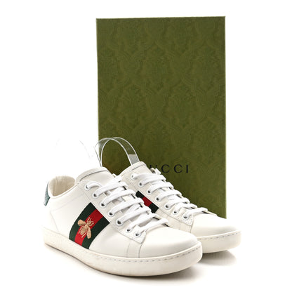 Gucci Calfskin Ayers Bee Embroidered Womens Ace Sneakers 37 White Green 10 of 10