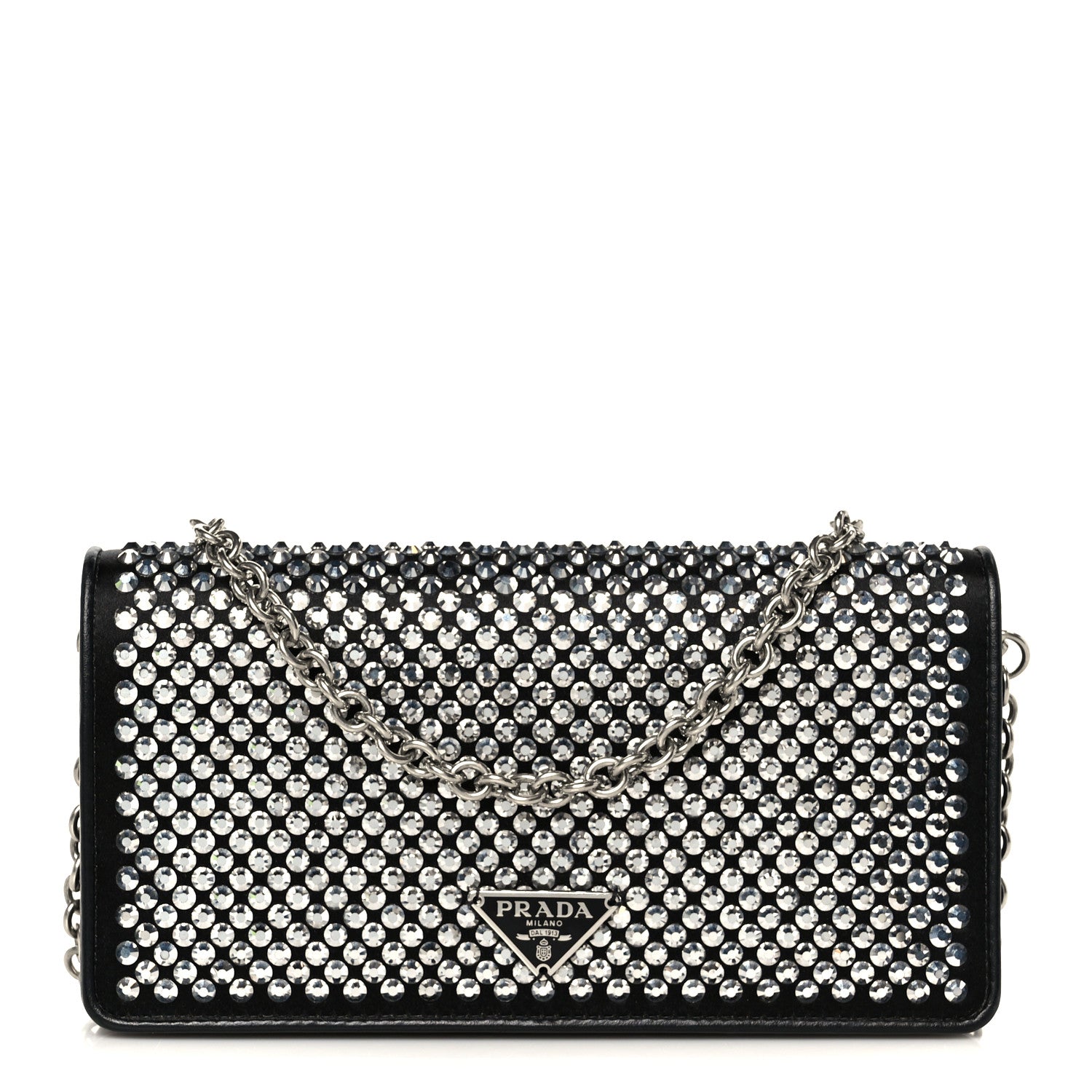 Prada Satin Crystal Metal Triangle Logo Mini Crossbody Bag Cristal 1 of 10