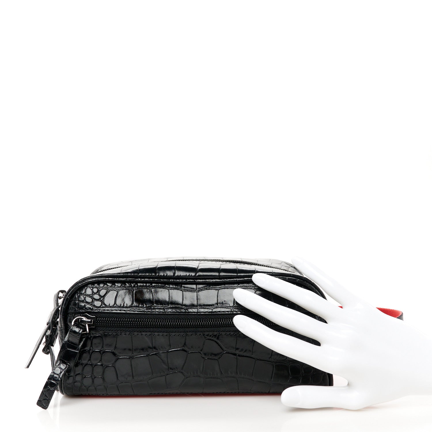 Christian Louboutin Calfskin Crocodile Embossed Blaster Pouch Black 2 of 10