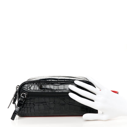 Christian Louboutin Calfskin Crocodile Embossed Blaster Pouch Black 2 of 10