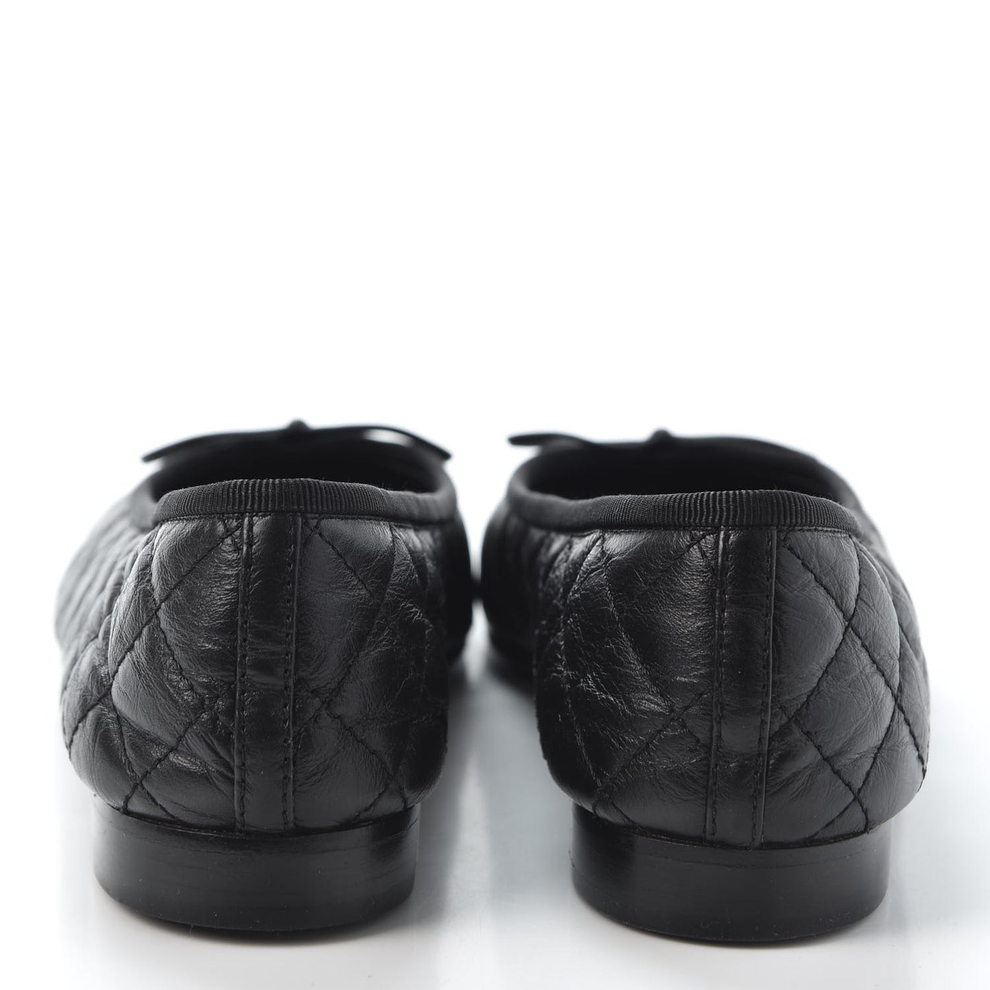Aged Calfskin Quilted Cap Toe Ballerina Flats 38 Black