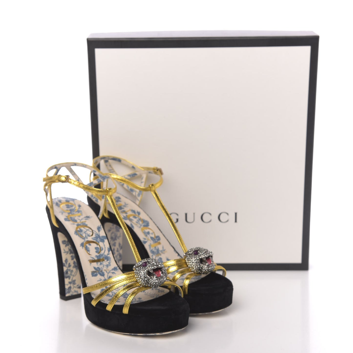Velvet Nappa Elias T-Strap Platform High Heel Sandals 37 Black Gold