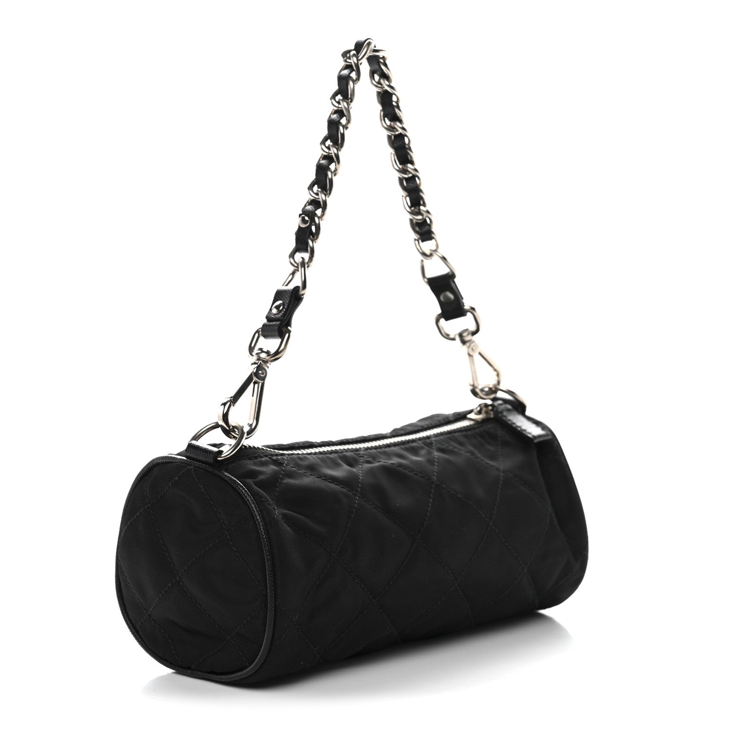 Prada Tessuto Nylon Saffiano Impunturato Quilted Barrel Pochette Black 3 of 10