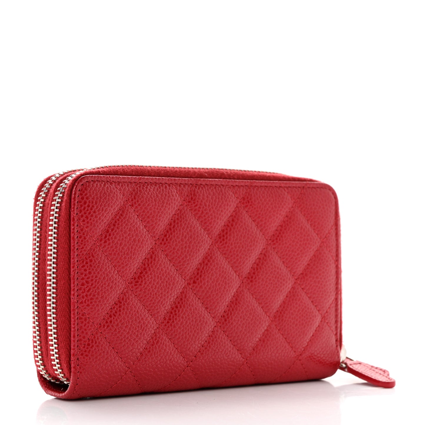 Caviar Quilted Large Gusset Double Zip Around Wallet Red