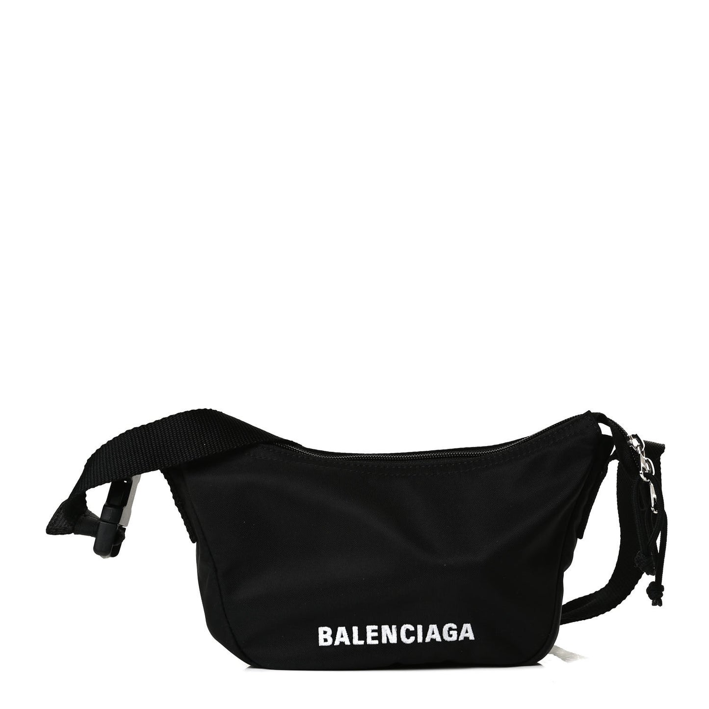 Recycled Sport Nylon Logo Embroidered Wheel Sling Bag Black White