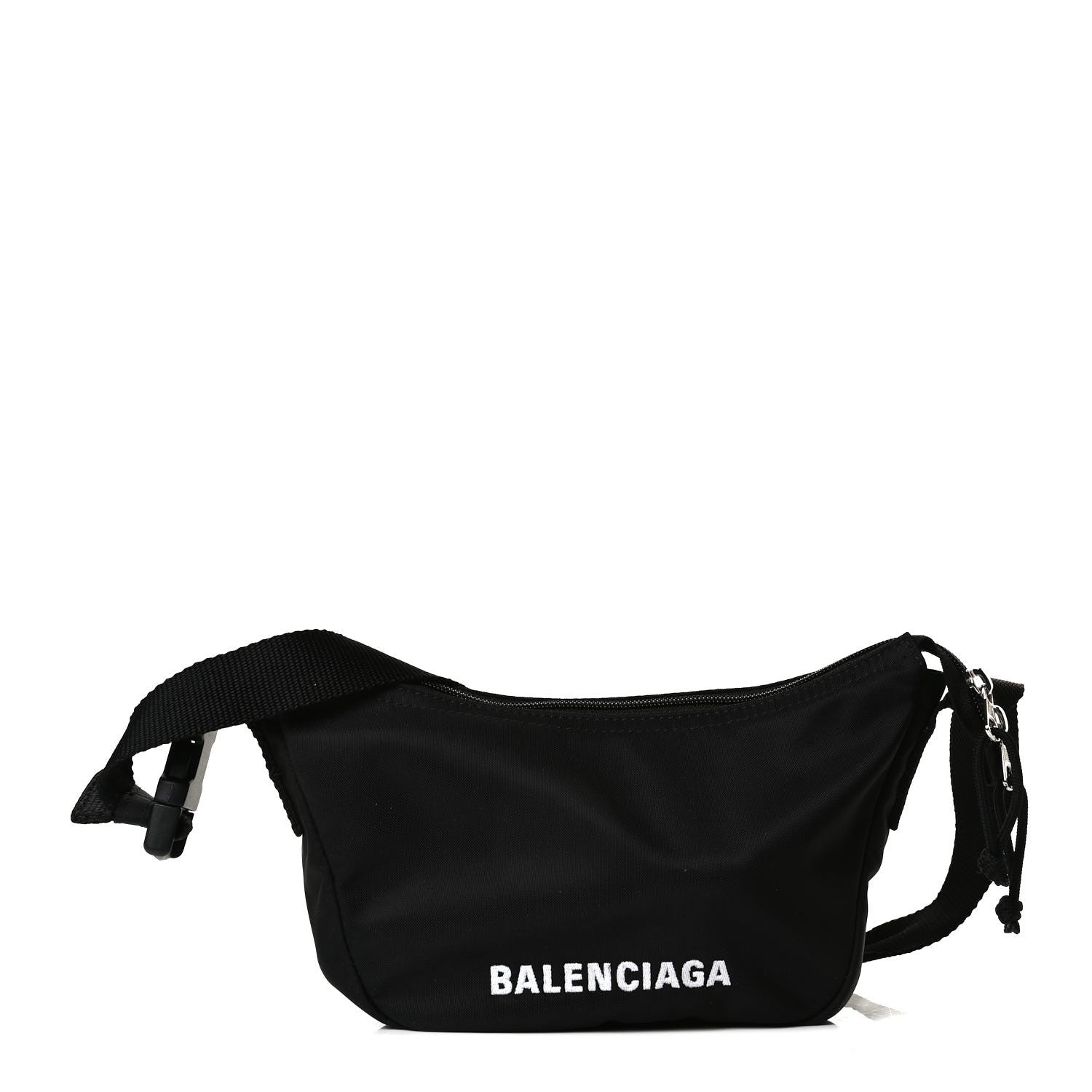 Balenciaga Recycled Sport Nylon Logo Embroidered Wheel Sling Bag Black White 1 of 12