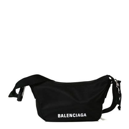 Balenciaga Recycled Sport Nylon Logo Embroidered Wheel Sling Bag Black White 1 of 12