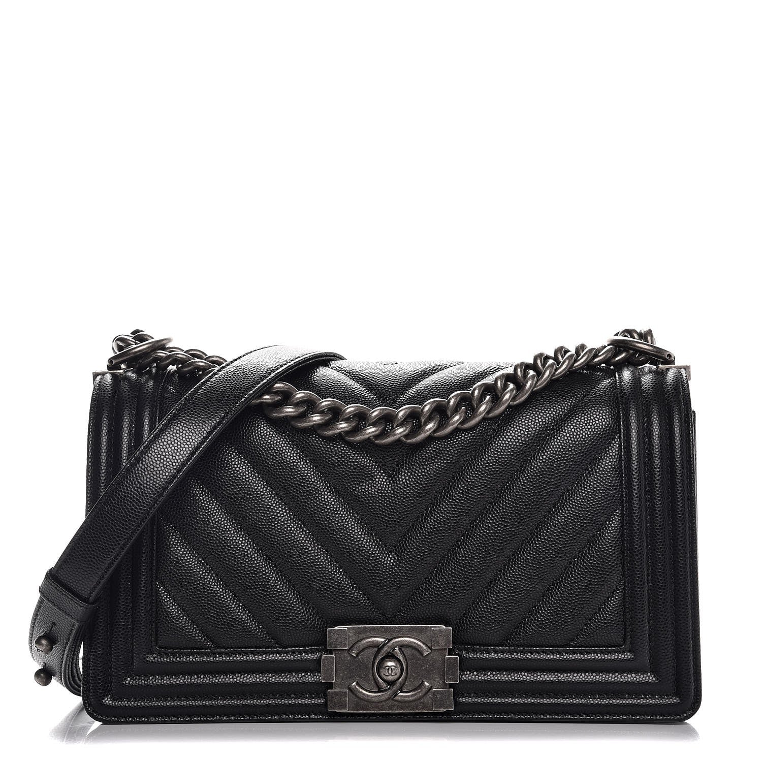 Chanel Caviar Chevron Quilted Medium Boy Flap Black 1 of 7
