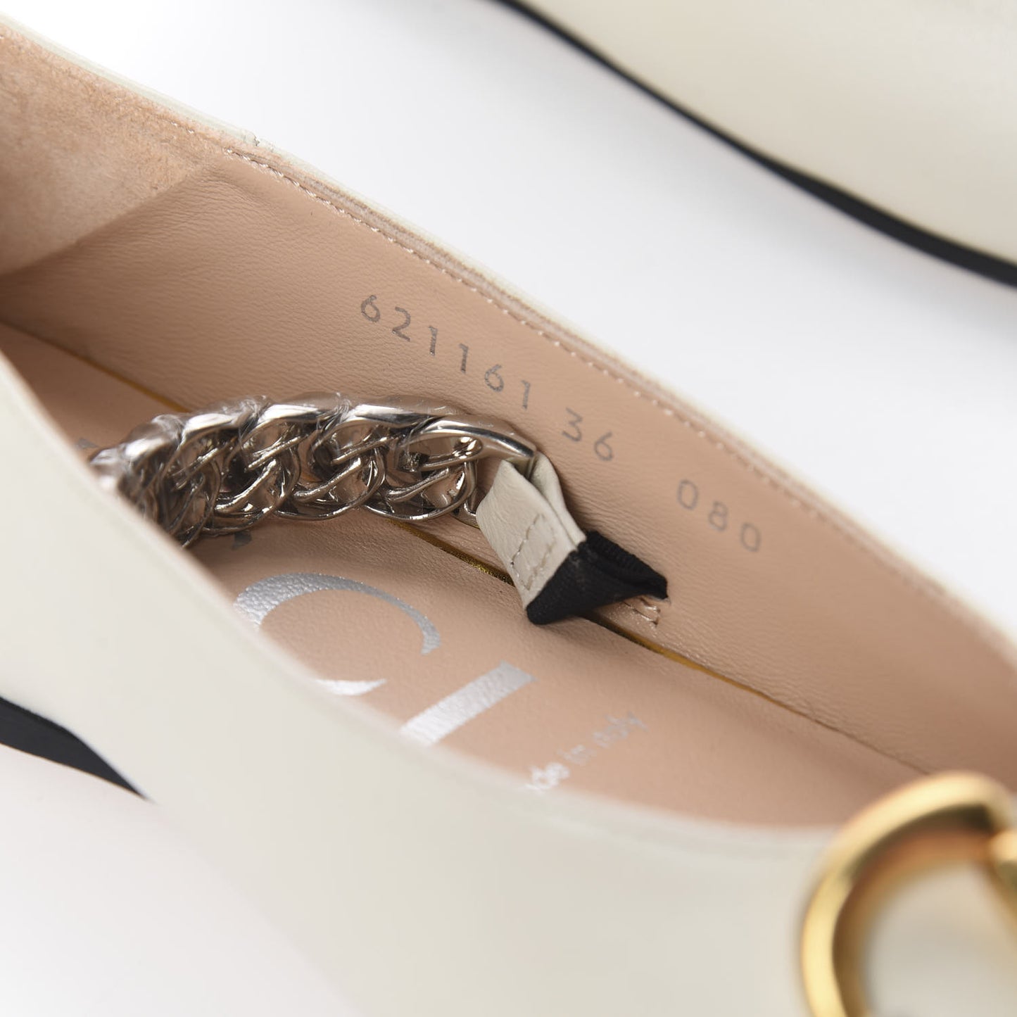 Nappa Lumiere Deva Horsebit Chain Embellished Flats 36 Dusty White
