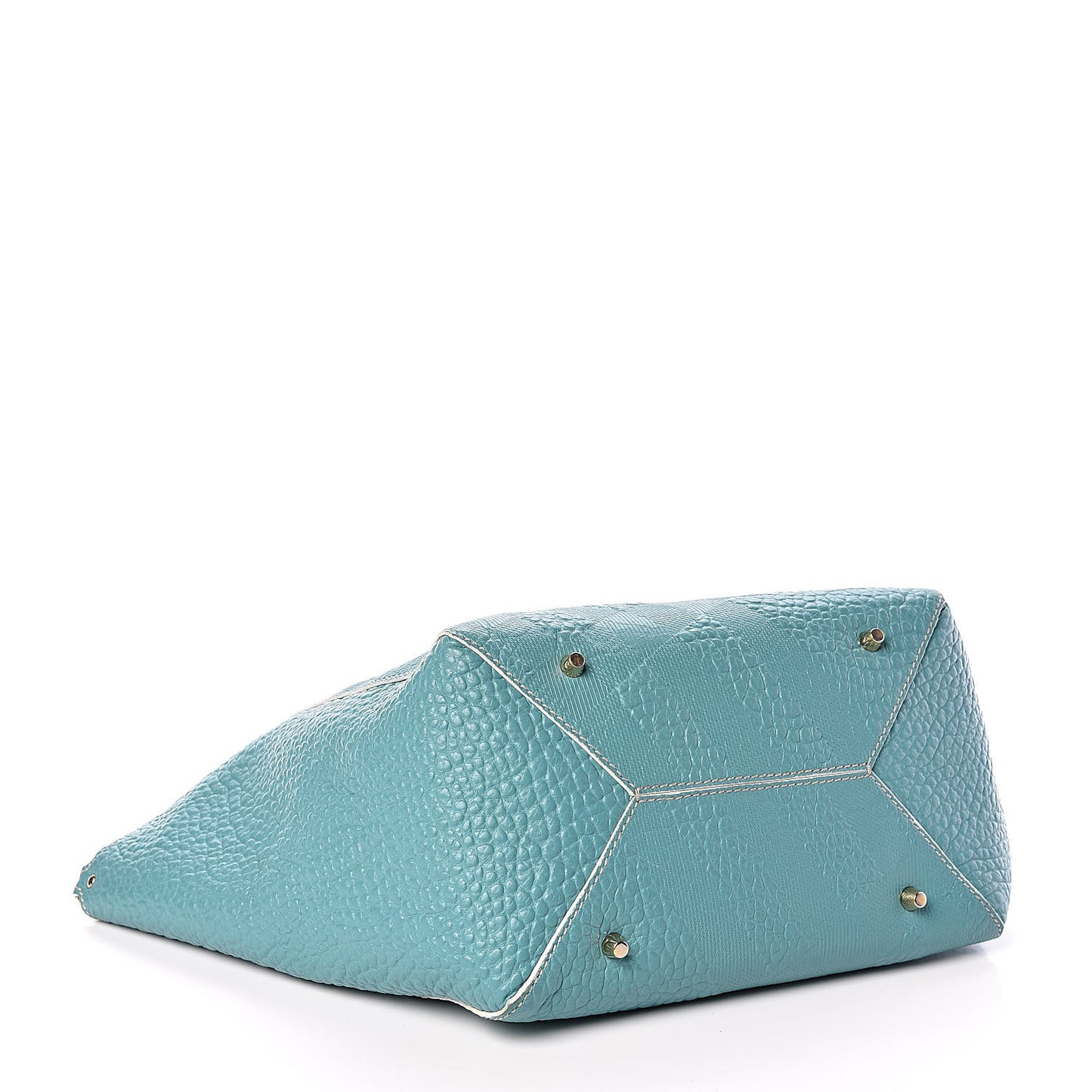 Signature Grain Calfskin Check Embossed Small Canterbury Tote Aqua Green
