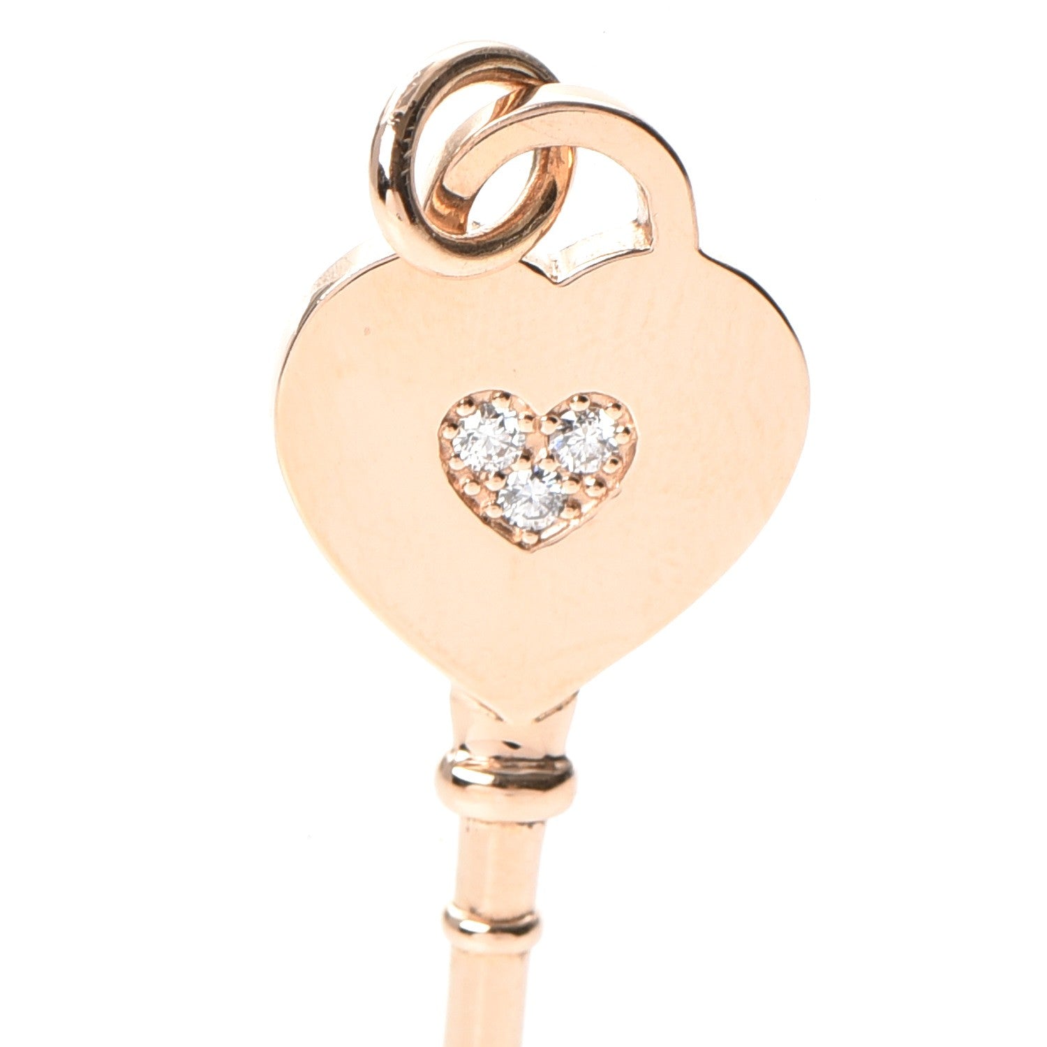 Tiffany 18K Rose Gold Diamond Heart Key Pendant 3 of 5
