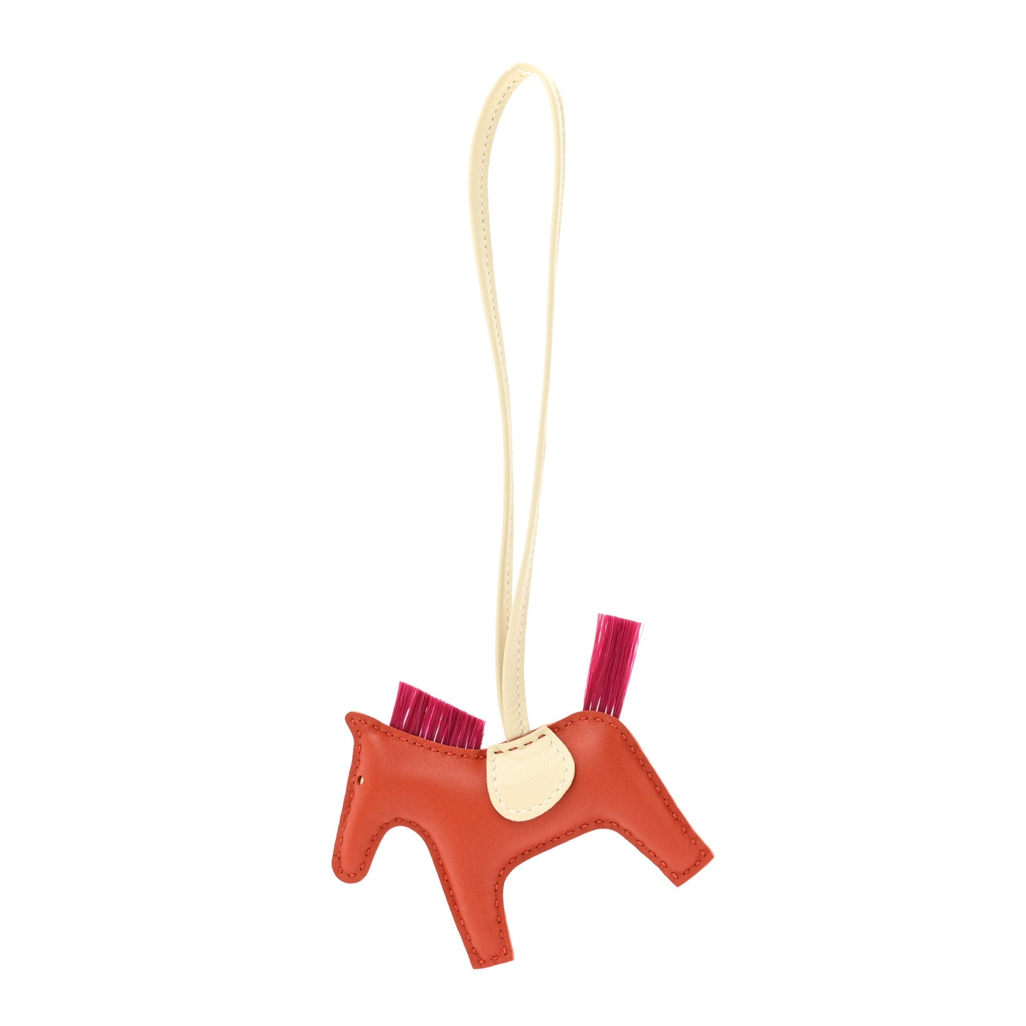 Milo Lambskin Horse Hair Grigri Rodeo Horse Bag Charm PM Cornaline Craie Magnolia