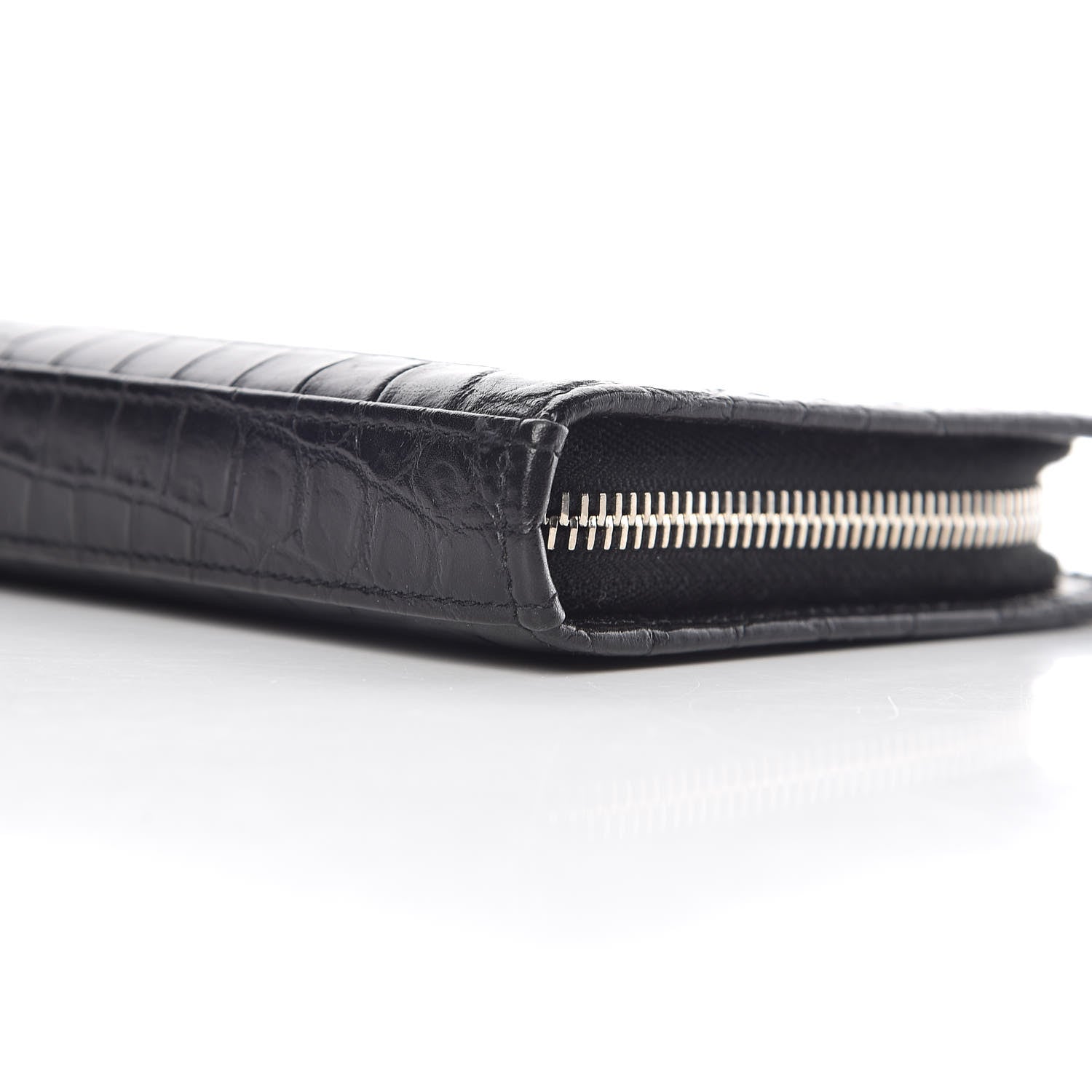 Saint Laurent Calfskin Crocodile Embossed Mens Zip Around Continental Wallet Black 8 of 13