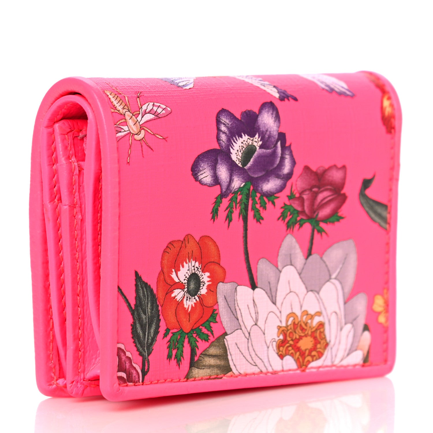 Gucci Calfskin Flora Print Zumi Card Case Fuxia Fluo 3 of 10