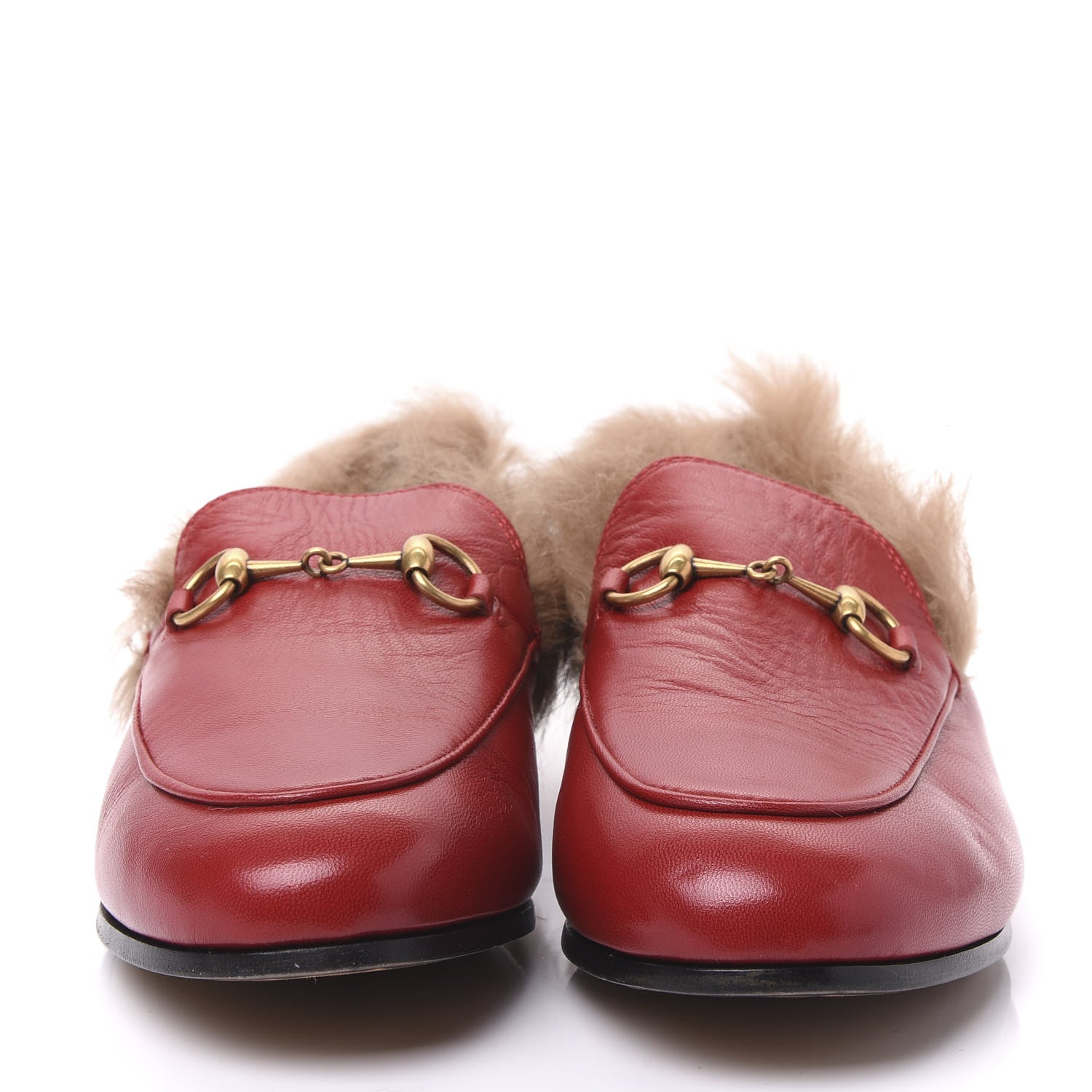 Gucci Malaga Kid Fur Womens Jordaan Loafers 36 Hibiscus Red Natural 3 of 12