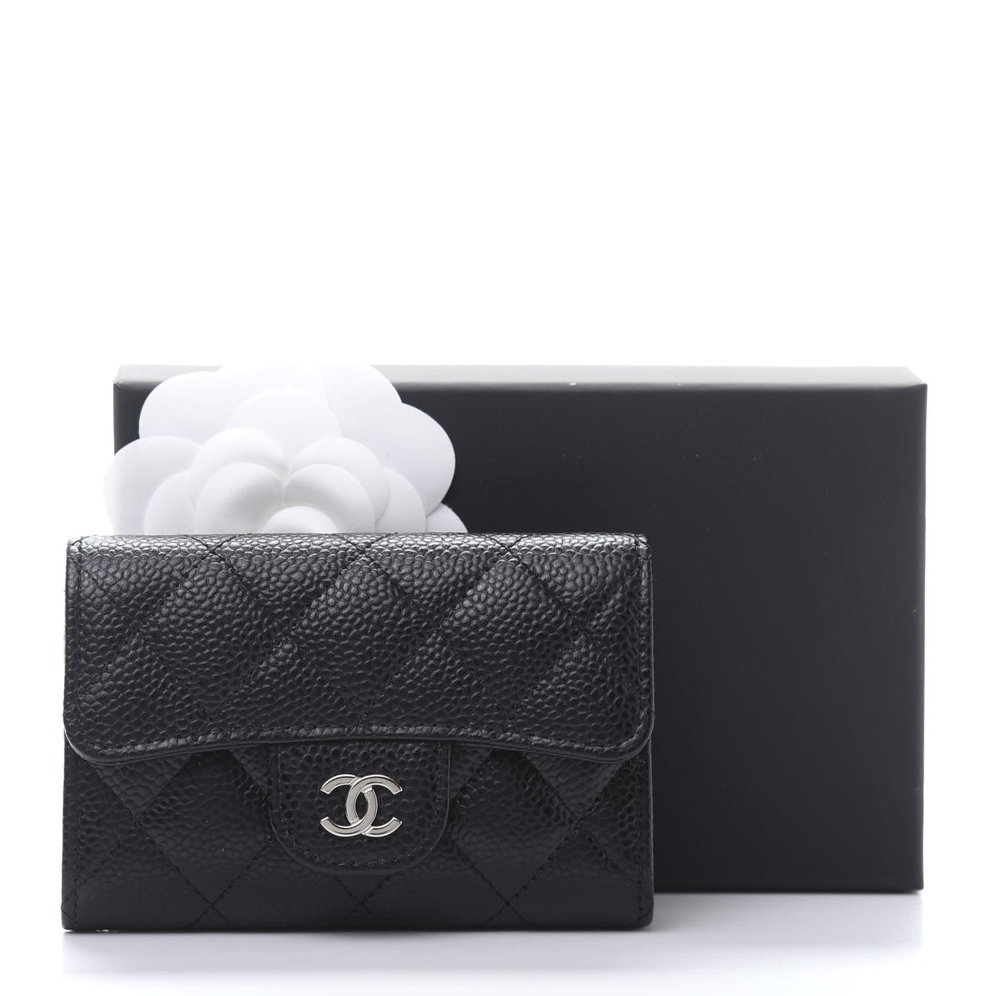 Caviar Quilted Flap Card Holder Black