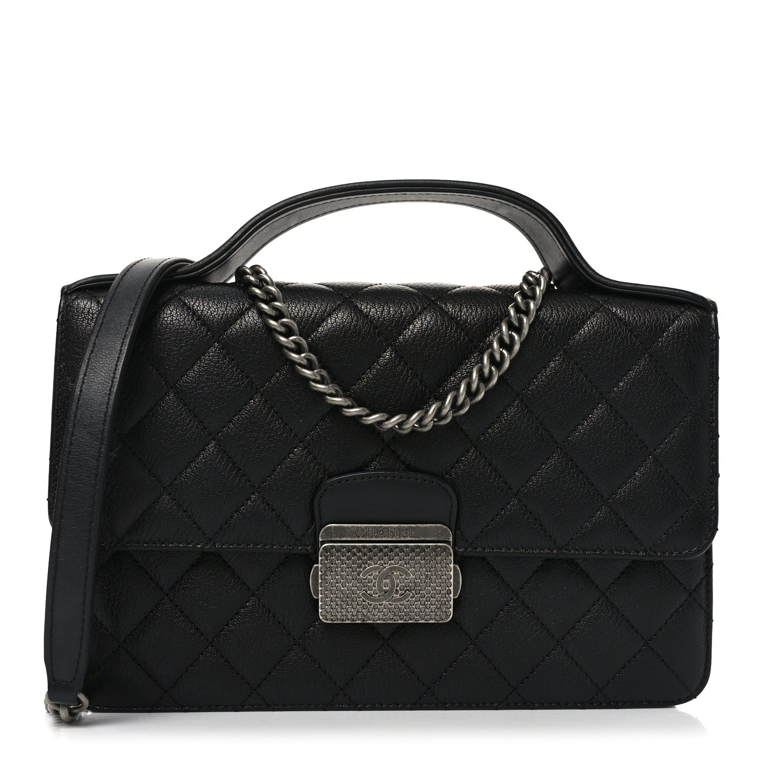 Chanel Goatskin Quilted Small CC University Top Handle Flap Black 1 of 10